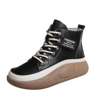 Осенние женские ботинки 2023, Модная обувь на платформе, ботильоны на шнуровке, Кожаные кроссовки с высоким берцем, Черные, белые, коричневые, современные ботинки