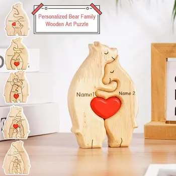 Персонализированный пазл с изображением семьи медведей 2023 Деревянные украшения для рабочего стола Индивидуальный подарок для семьи B7M5