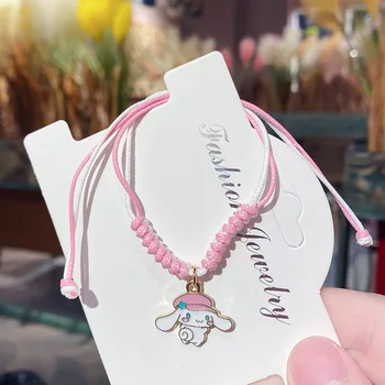 Плетеный браслет Kawaii Hello Kitty, милый студенческий плетеный браслет Sanrio Kuromi Cinnamoroll, браслет для друга, плетеный подарок