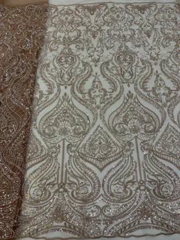 Роскошная тяжелая кружевная ткань ручной работы из бисера, высококачественный французский тюль, вышивка пайетками, свадебные кружевные материалы для новобрачных
