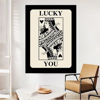 Lucky You Винтажное черное настенное искусство Домашнее украшение Ретро Король игральных карт Холст Современная абстрактная живопись для спальни Гостиной