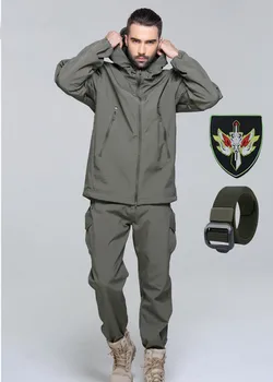 Мягкая оболочка, Тактическая тренировочная армейская зимняя одежда на открытом воздухе, Утолщенный мехом Водонепроницаемый Ветрозащитный Костюм для катания на лыжах и рыбалки