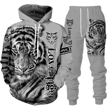 3D Тигровый принт, Новая толстовка с изображением животных + брюки, костюм, Крутая Мужская и женская спортивная одежда, комплект из 2 предметов, осенне-зимняя мужская одежда