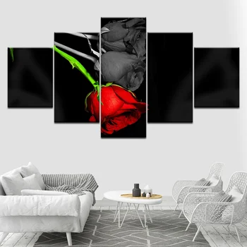 Настенная живопись на холсте, 5 предметов, Цветы Красной розы для гостиной, современный домашний декор, Модульный плакат, картины для украшения стен