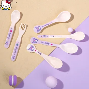 Sanrio My Melody Kuromi Hello Kitty Каваи Мультфильм Детская Ложка Милая Посуда Студенческая Милая Креативная Пластиковая Миска Рисовая Ложка
