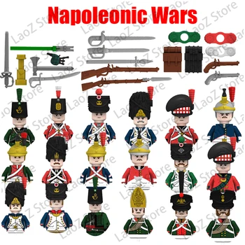 100шт Строительные блоки для солдат Наполеоновских войн WW2 Фигурки французских британских стрелковых винтовок Оружие Игрушки для детей